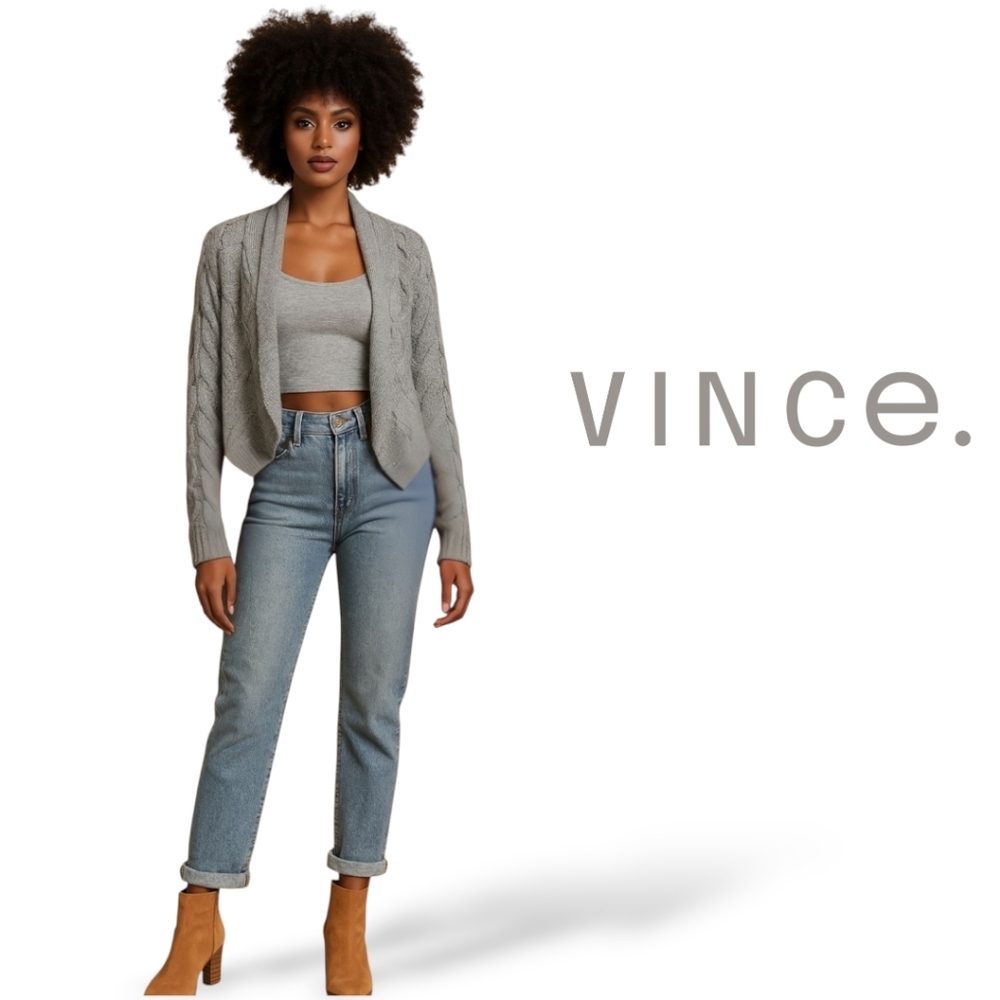 Vince Cropped Open-Front Merino Alpaca Cable Knit Cardigan